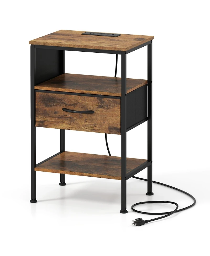 Slickblue 24.5" Bedside Nightstand with Charging Ports and Fabric Drawer