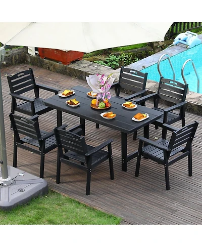 Asagikoiai 7-Piece All-Weather Hdpe Outdoor Dining Set with Table and Umbrella Hole