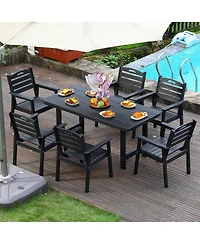 Asagikoiai 7-Piece All-Weather Hdpe Outdoor Dining Set with Table and Umbrella Hole