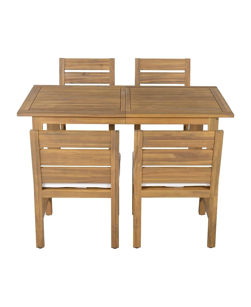 Asagikoiai Farmhouse 5-Piece Acacia Wood Patio Dining Set with Adjustable Legs