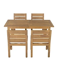 Asagikoiai Farmhouse 5-Piece Acacia Wood Patio Dining Set with Adjustable Legs