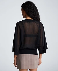 Kenneth Cole Women's Semi-Sheer Raglan Crewneck Cropped Sweater