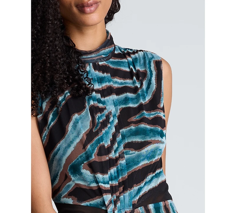 Kenneth Cole Women's Mock Neck Sleeveless Pleated Maxi Dress
