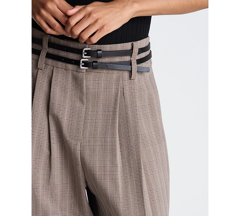 Kenneth Cole Women's High-Rise Double-Belt Pleated Wide-Leg Pants