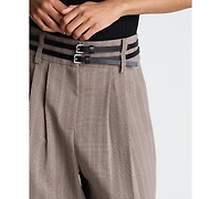 Kenneth Cole Women's High-Rise Double-Belt Pleated Wide-Leg Pants
