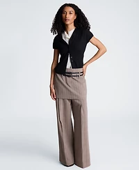 Kenneth Cole Women's High-Rise Double-Belt Pleated Wide-Leg Pants