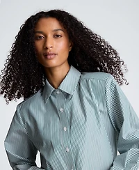 Kenneth Cole Women's Striped Shoulder Pads Button-Down Crop Shirt