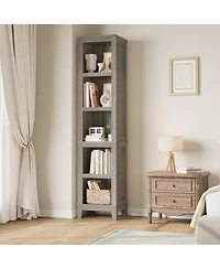 homfan 71" Farmhouse Bookshelf 5-Tier Tall Bookcase with Adjustable Shelves and Wooden Legs for Living Room