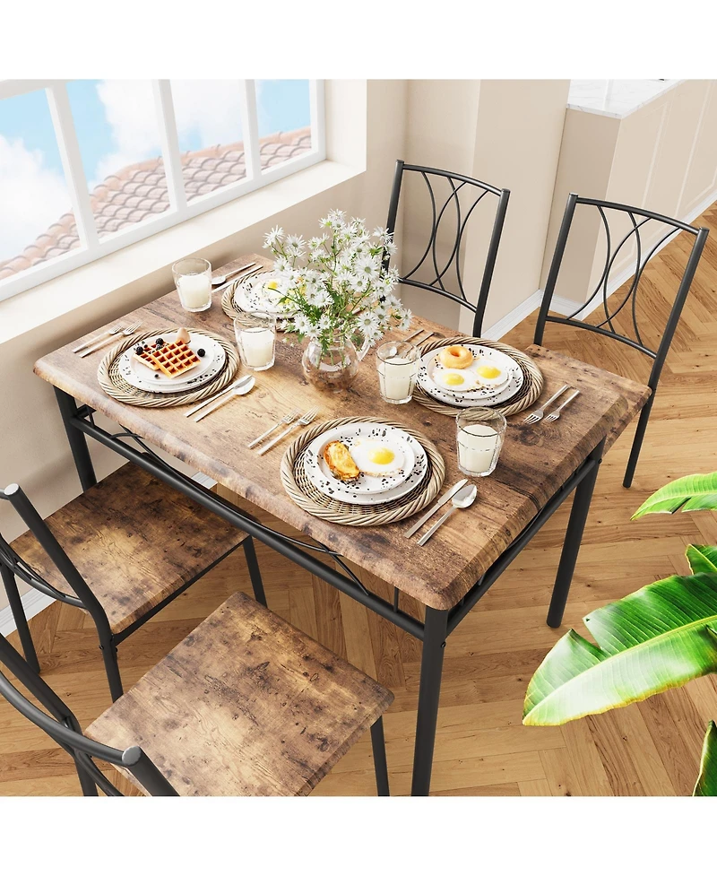 homfan Engineered Wood and Steel Dining Set, Ergonomic Padded Chairs, Space-Saving Easy-Clean Home Kitchen Furniture