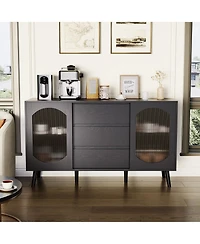 homfan 52.7'' Buffet Cabinet with 2 Fluted Glass Doors, 3 Drawers and Adjustable Shelves, Storage Sideboard for Kitchen, Dining Room or Living Room