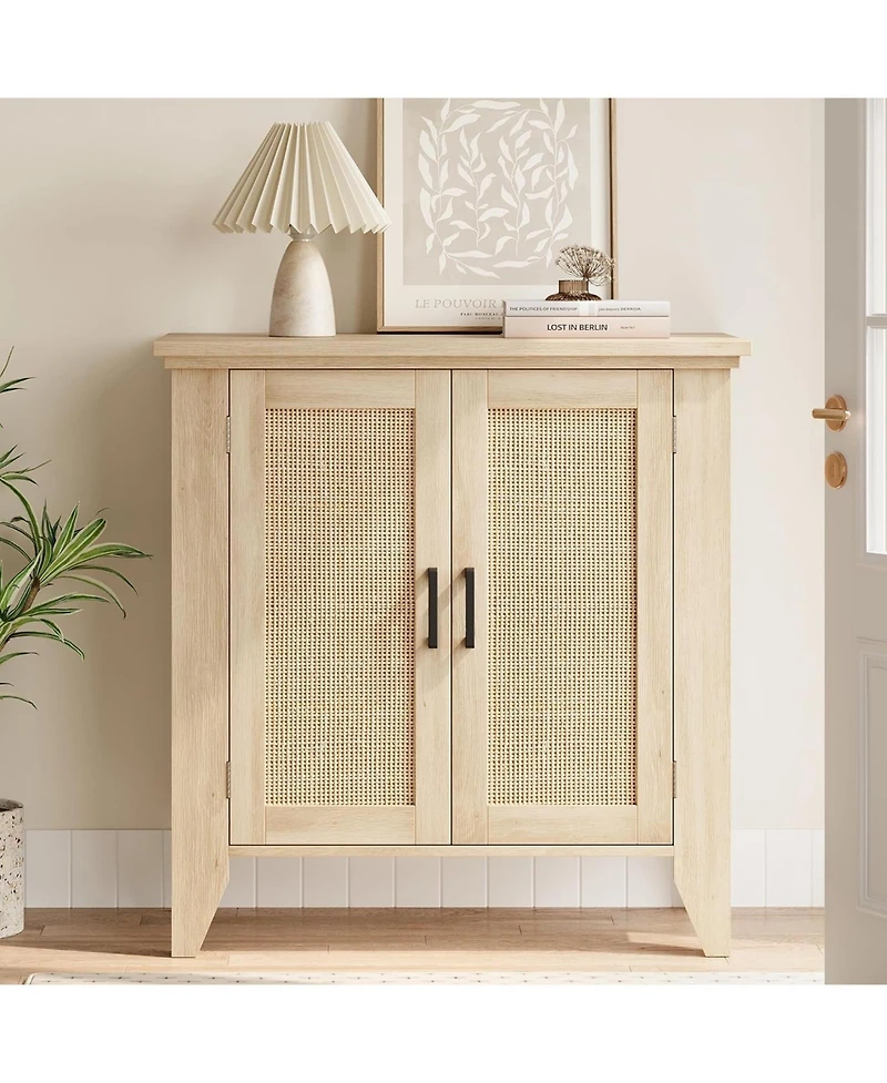 homfan 2 Piece 30" Wood Color Rattan Sideboard