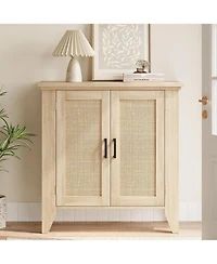 homfan 2 Piece 30" Wood Color Rattan Sideboard