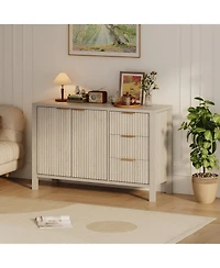 homfan Fluted Sideboard Storage Cabinet with Doors, Drawers and Adjustable Shelves for Dining Room or Living Room