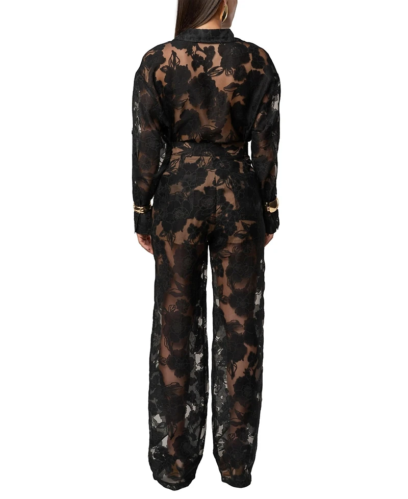 Jluxlabel Women's Organza Floral Blouse