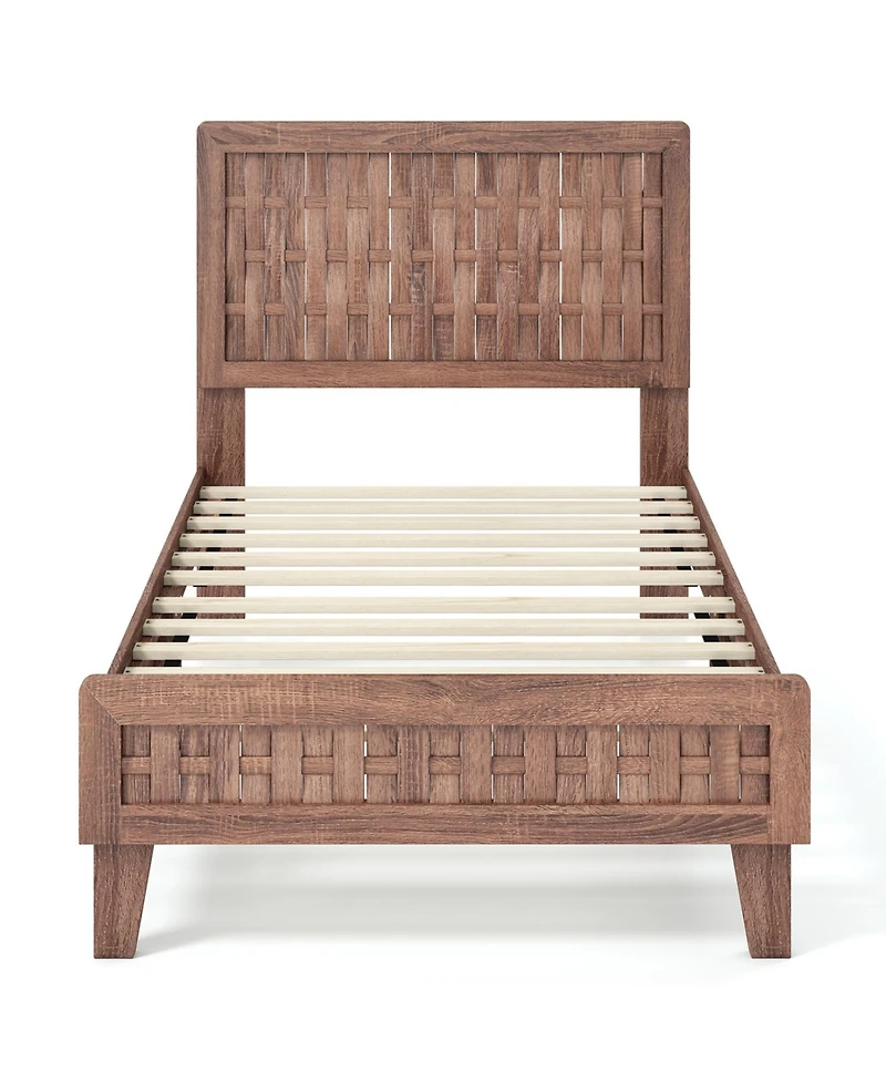 Slickblue Platform Bed Frame Mid Century Style with Woven Accent Headboard