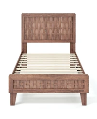 Slickblue Platform Bed Frame Mid Century Style with Woven Accent Headboard