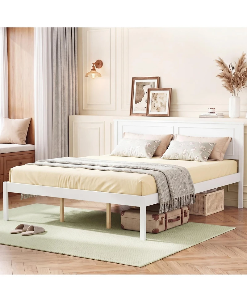 Slickblue Farmhouse Style Wooden Bed Frame with Headboard