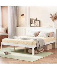 Slickblue Farmhouse Style Wooden Bed Frame with Headboard