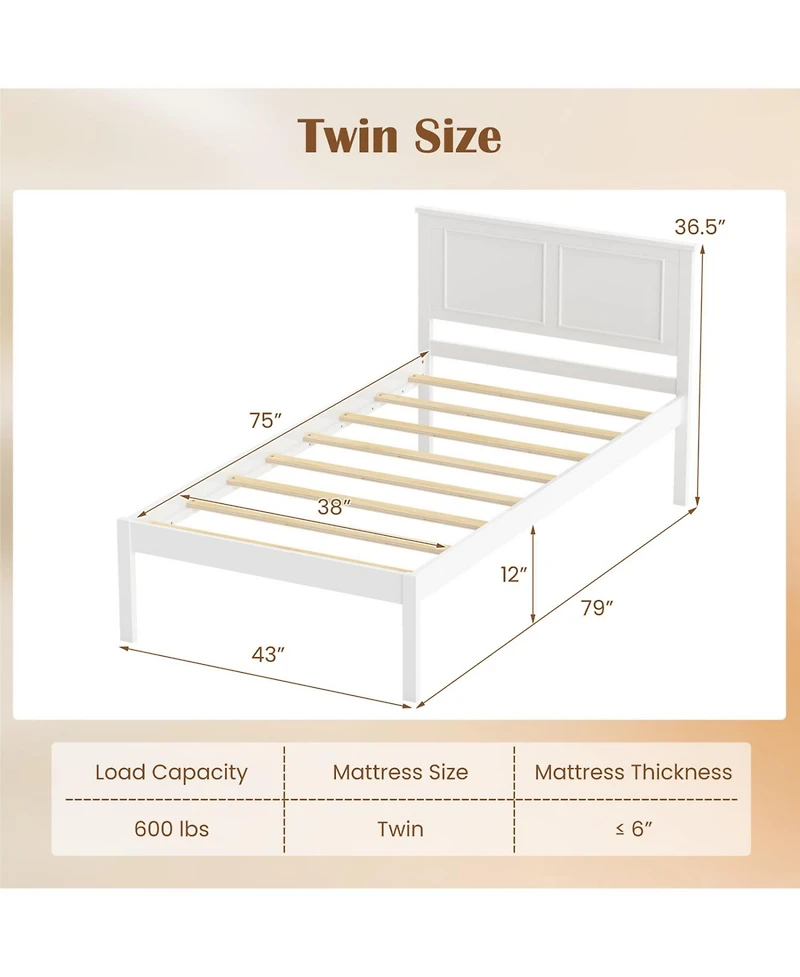 Slickblue Farmhouse Style Wooden Bed Frame with Headboard