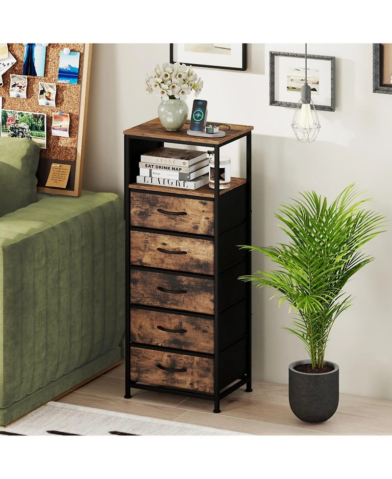 Slickblue Modern Nightstand 39" with Charging Station and Storage Shelf