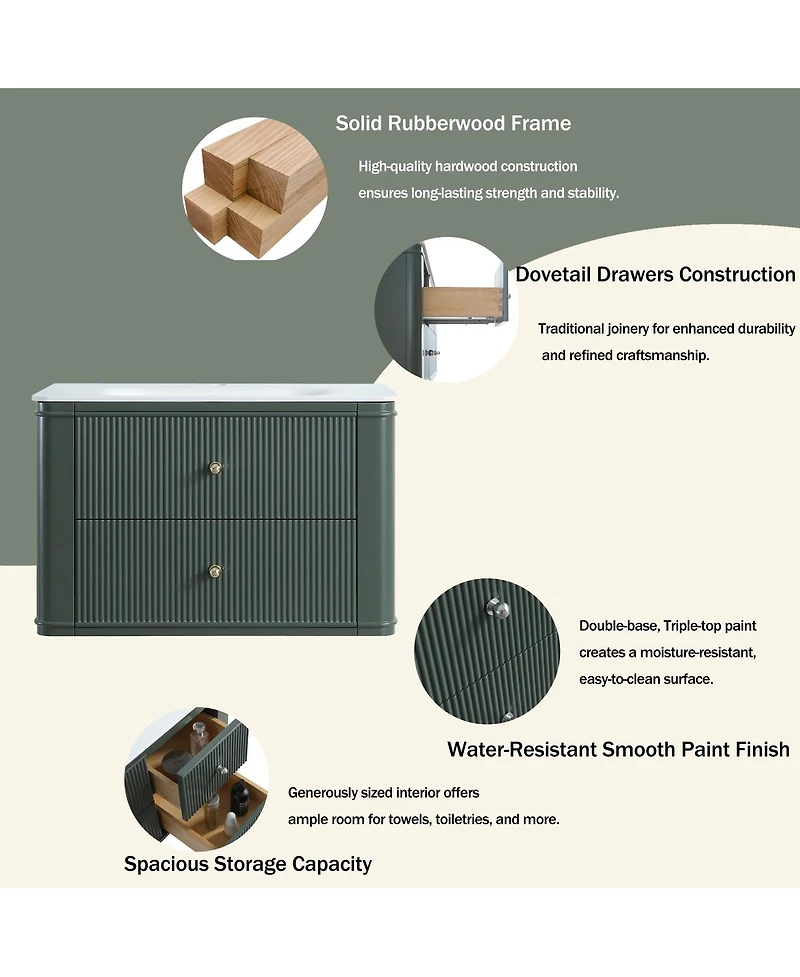 Sillysis 30" Wall-Mounted Bathroom Vanity with Acrylic Sink, Soft Close Drawers, Striped Cabinet, Two Handle Options