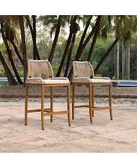 Clihome Pieces Wicker and Aluminum Modern Barstools with Cushion