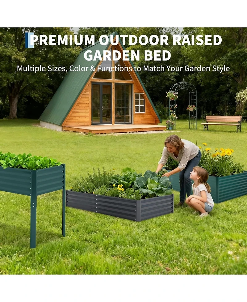 homfan 72"L x 34"W x 12"D Galvanized Steel Raised Garden Bed with Canopy Cover, Outdoor Planter for Vegetables Flowers Patio Backyard