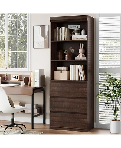 homfan 70" Tall Bookcase with 3 Drawers and 3 Open Shelves