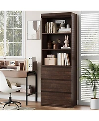 homfan 70" Tall Bookcase with 3 Drawers and 3 Open Shelves