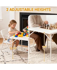 homfan Folding Computer Desk, 34 Inch White Portable Card Table with Adjustable Height and Handle for Home or Office