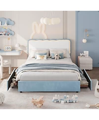 homfan Full Upholstered Led Bed Frame with 2 Storage Drawers, Velvet Platform Bed with Wavy Headboard, Wood Slat Support