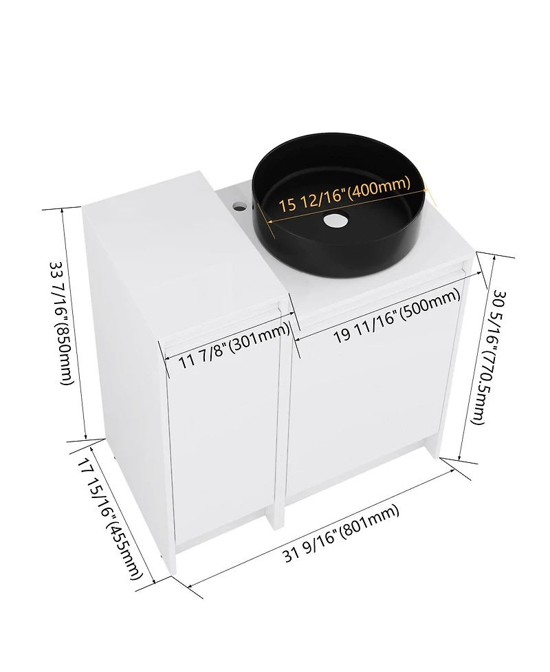 Sillysis 31.5 Inch Modern Bathroom Vanity with Ceramic Sink, Soft Close Doors, Small Storage Cabinet, Adjustable Faucet Hole