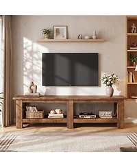 Tribesigns 70.87" Solid Wood Tv Stand for TVs up to 80", Farmhouse Long Entertainment Center with Storage Shelves, Media Wooden Television Stand