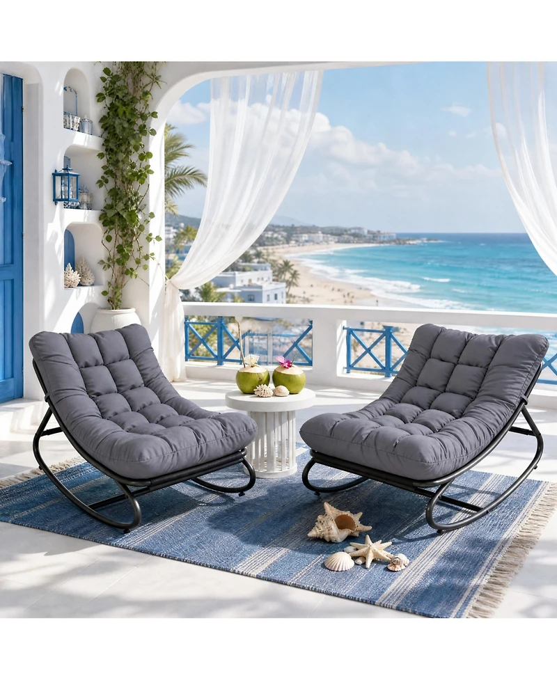 homfan Set of 2 Papasan Rocking Chairs, 30 Inch Oversized Egg Rocking Chair with 450 Lb Capacity for Patio or Living Room