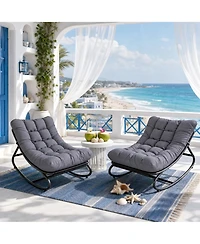 homfan Set of 2 Papasan Rocking Chairs, 30 Inch Oversized Egg Rocking Chair with 450 Lb Capacity for Patio or Living Room