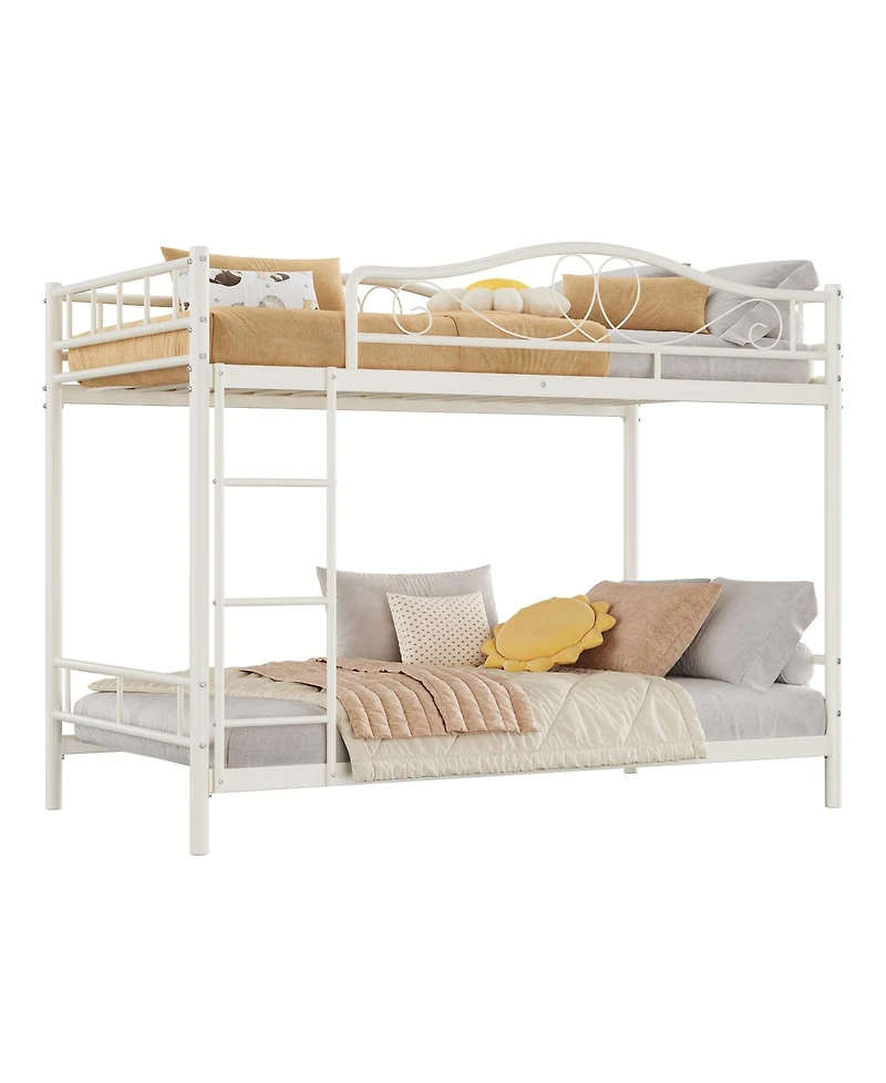 homfan Twin Over Bunk Bed for Kids, Heavy Duty Metal Frame with Safety Guardrail and Ladder, 400 Lbs Capacity, Space-Saving Design
