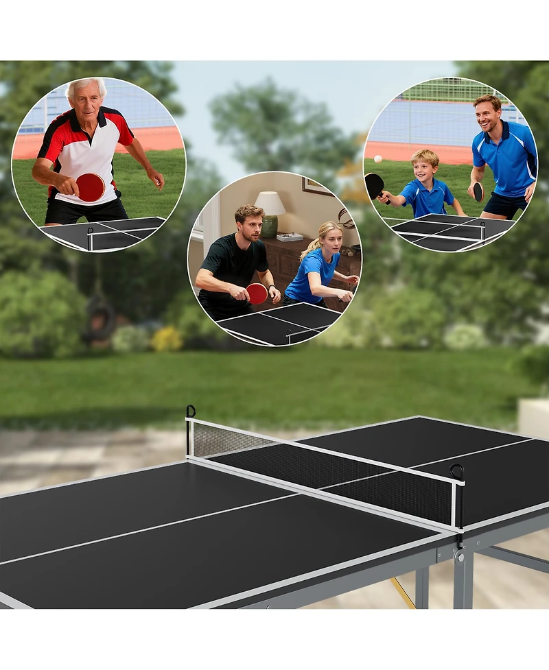 homfan Foldable Table Tennis with Engineered Wood Surface, Iron Frame Indoor Ping Pong for Home Game Room