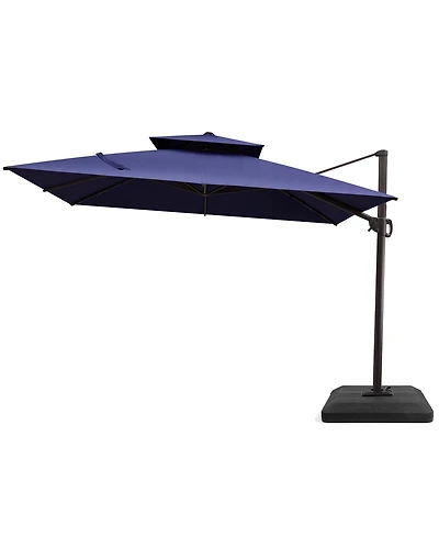 Pellebant 10x10Feet Outdoor Patio Double Top Square Aluminum Cantilever Umbrella with Base