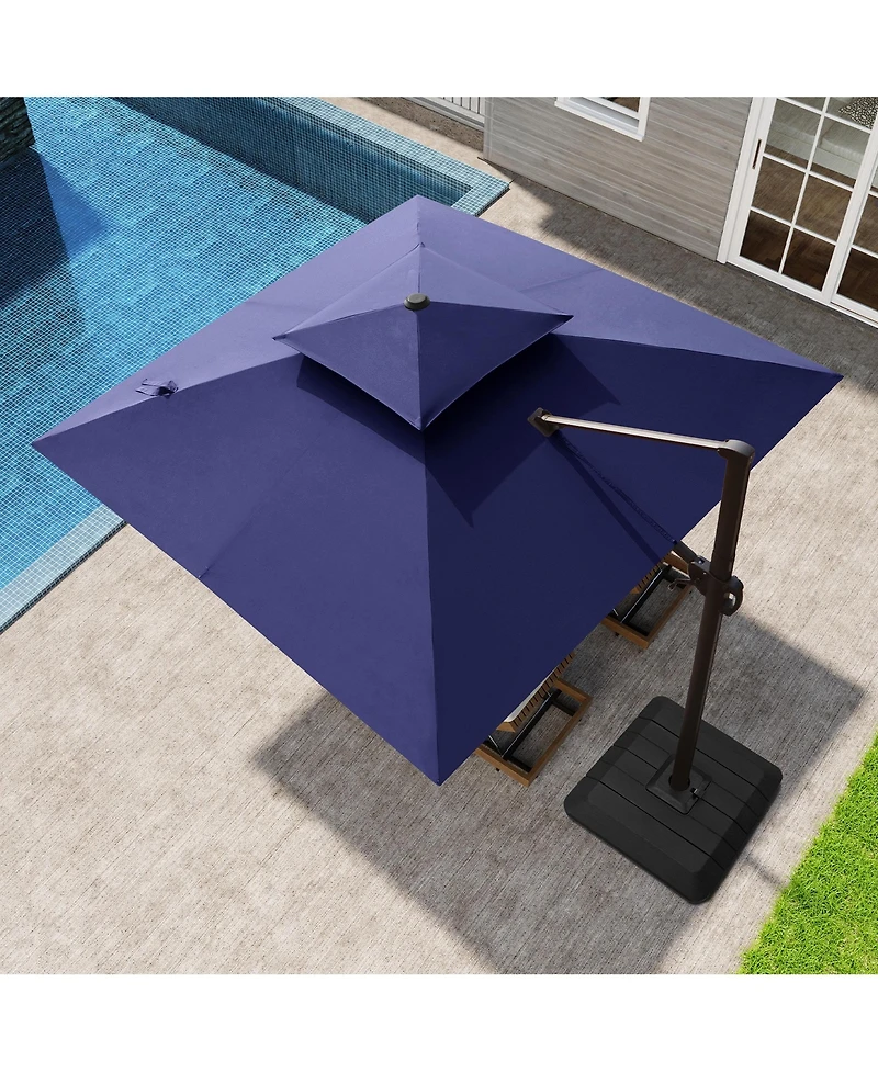 Pellebant 10x10Feet Outdoor Patio Double Top Square Aluminum Cantilever Umbrella with Base