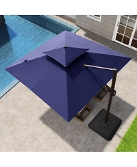 Pellebant 10x10Feet Outdoor Patio Double Top Square Aluminum Cantilever Umbrella with Base