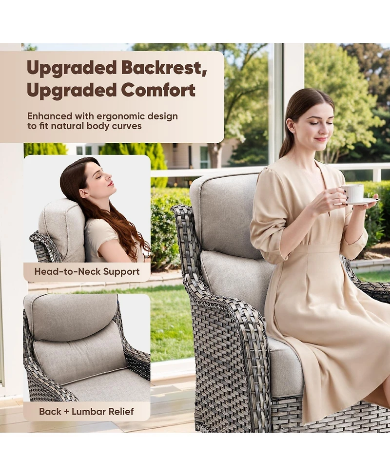 Pocassy Outdoor Swivel Rocker Patio Chairs Set of 4-6" Thick Cushion 4 Piece Furniture All Weather Comfortable Wicker Conversation