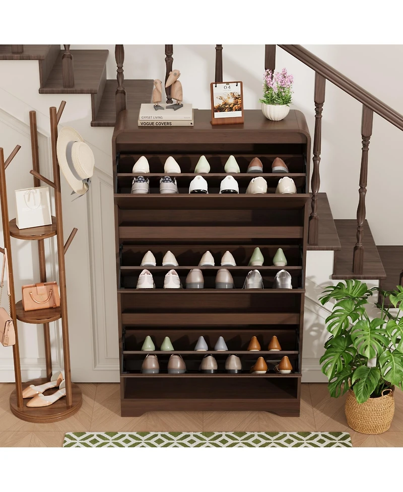Homfan Large Narrow Shoe Cabinet with 3 Flip Drawers, Freestanding Organizer for Entryway, Modern Storage