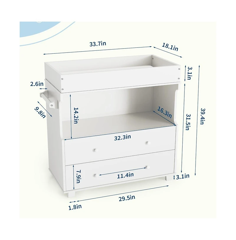 gaomon Modern Wooden Baby Changing Table Dresser with Drawers and Shelves Multi Use Station for Nursery Bedroom Kids Room