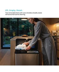 Home Zone Living 21 Gallon Dual Compartment Kitchen Trash Can with Dual Step Pedals, Soft-Close Lids and Odor Control, Stainless Steel.