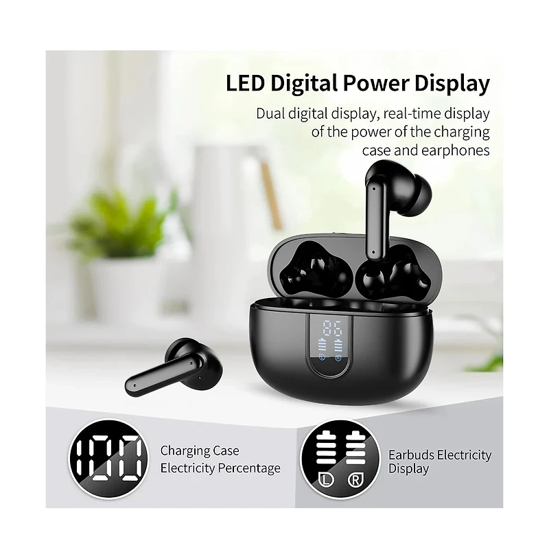 Cowin Wireless Earbuds Bluetooth Headphones Led Display Waterproof In-Ear Earphones Mic