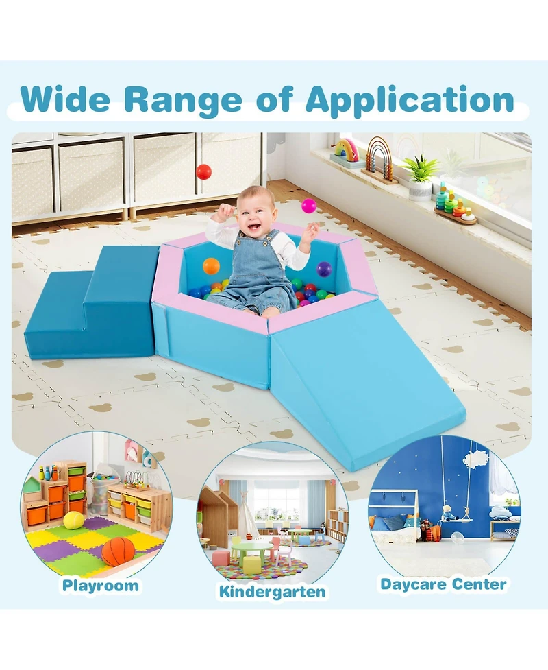 3 Pcs Baby Foam Climbing Blocks with Ball Pit Triangle Stair 100 Ocean Balls