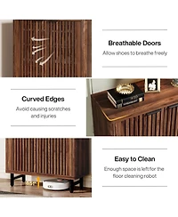 Slickblue Wooden Shoe Organizer with Adjustable Shelves and Louvered Doors