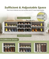 Slickblue Entryway Shoe Cabinet Bench with Adjustable Shelves and 2-Door Storage