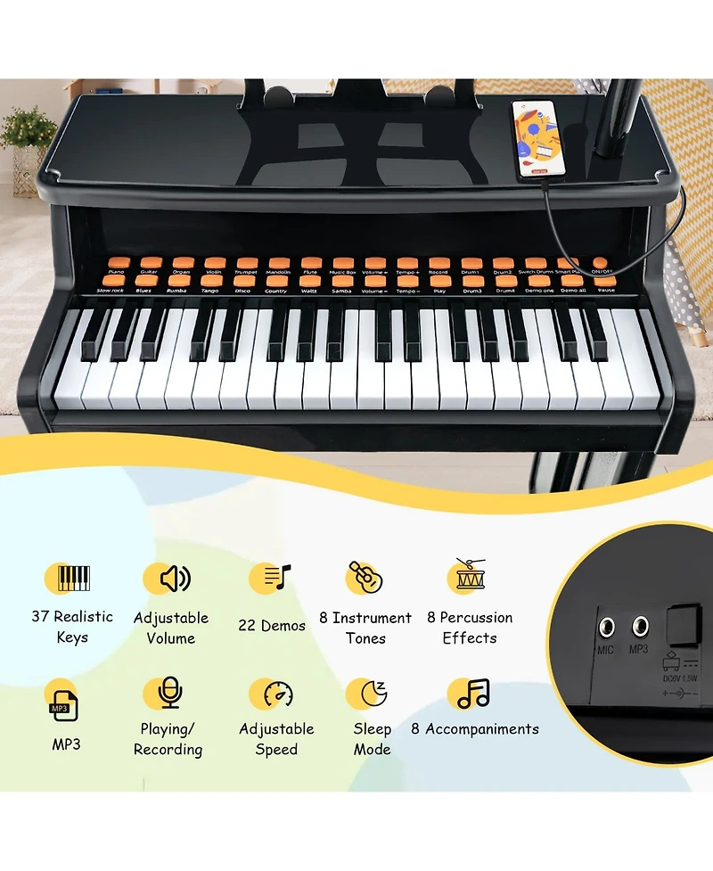 Mecale 37 Keys Music Piano With Microphone Kids Keyboard Detachable Stand