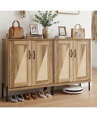 Costway 5-Tier Farmhouse Shoe Cabinet with Woven Rattan Doors, Removable Shelves for Closet